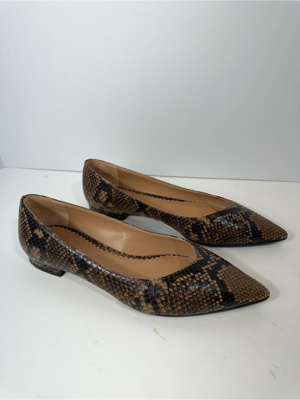 The Seller Snakeskin Pointed Toe Ballet Flats Brown Black Italy EU 39